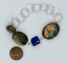Load image into Gallery viewer, Labradorite, lapis, and silver bracelet
