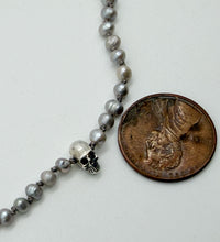 Load image into Gallery viewer, Pearl and silver skull necklace
