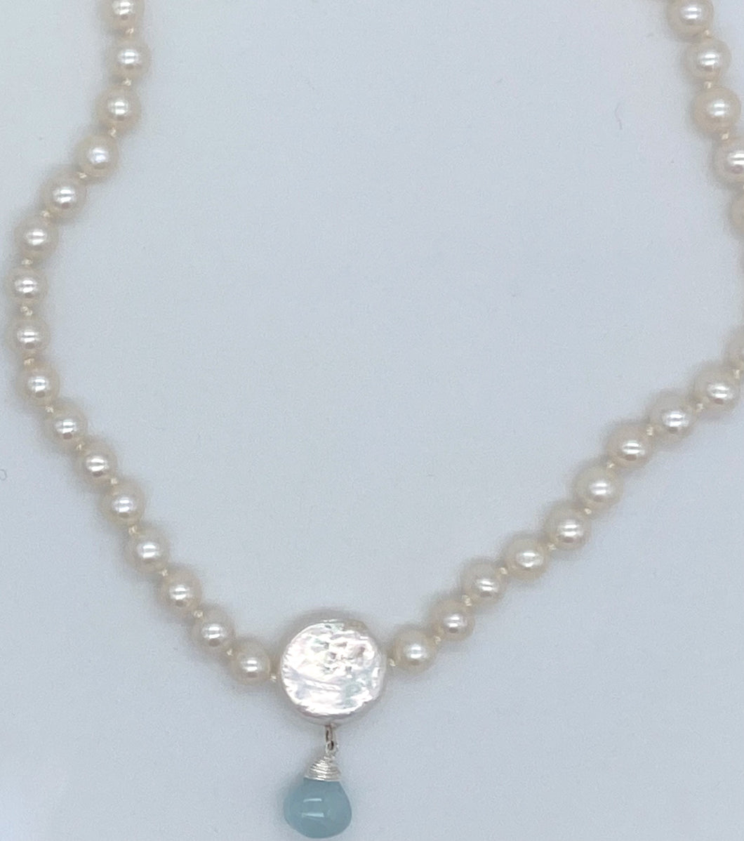 Pearl and aquamarine necklace
