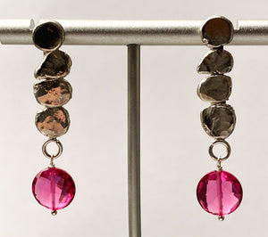 Pink hydro and silver earrings