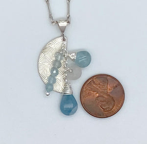Aquamarine and rainbow moonstone necklace