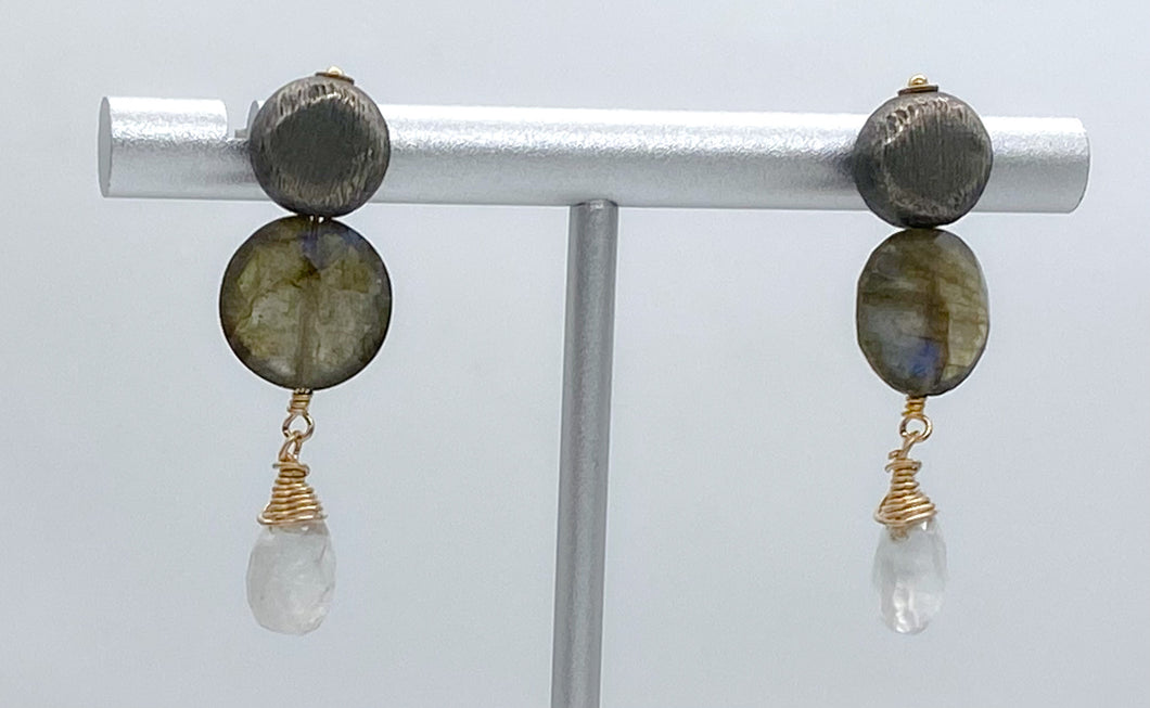 Labradorite and rainbow moonstone earrings