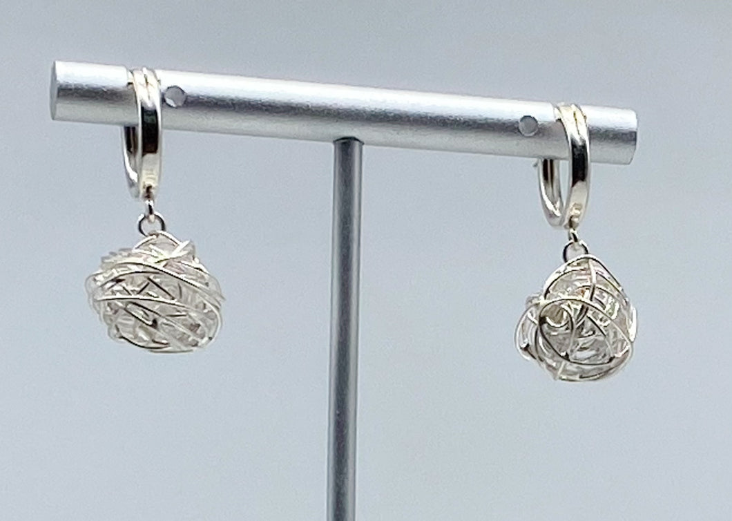 Sterling silver wire ball hoop earring