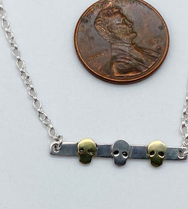 Sterling silver and brass necklace Skull