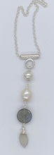 Load image into Gallery viewer, Moonstone, labradorite, pearl, and silver necklace
